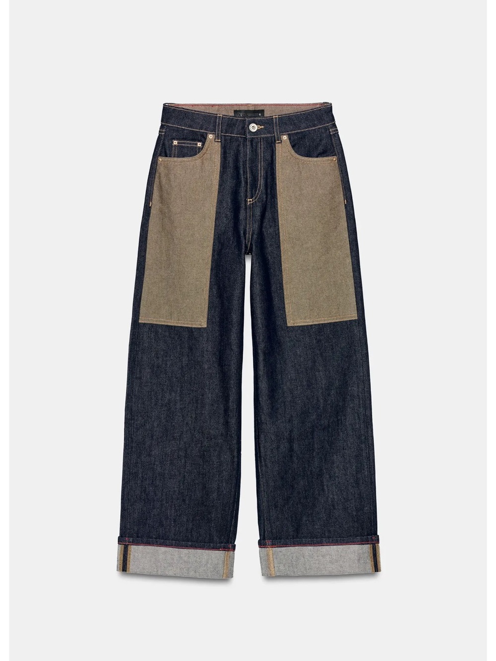 Zara Z1975 HIGH-RISE MIXED-FABRIC CUFFED JEANS